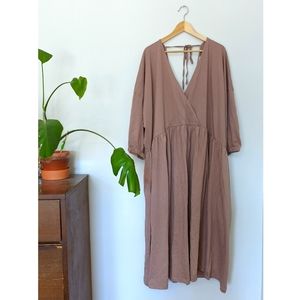 ASOS Design Curve 100% Cotton Taupe V-neck Open Back Maxi Dress 26